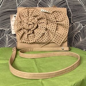 Elegant Tan Crossbody Bag with Floral Design